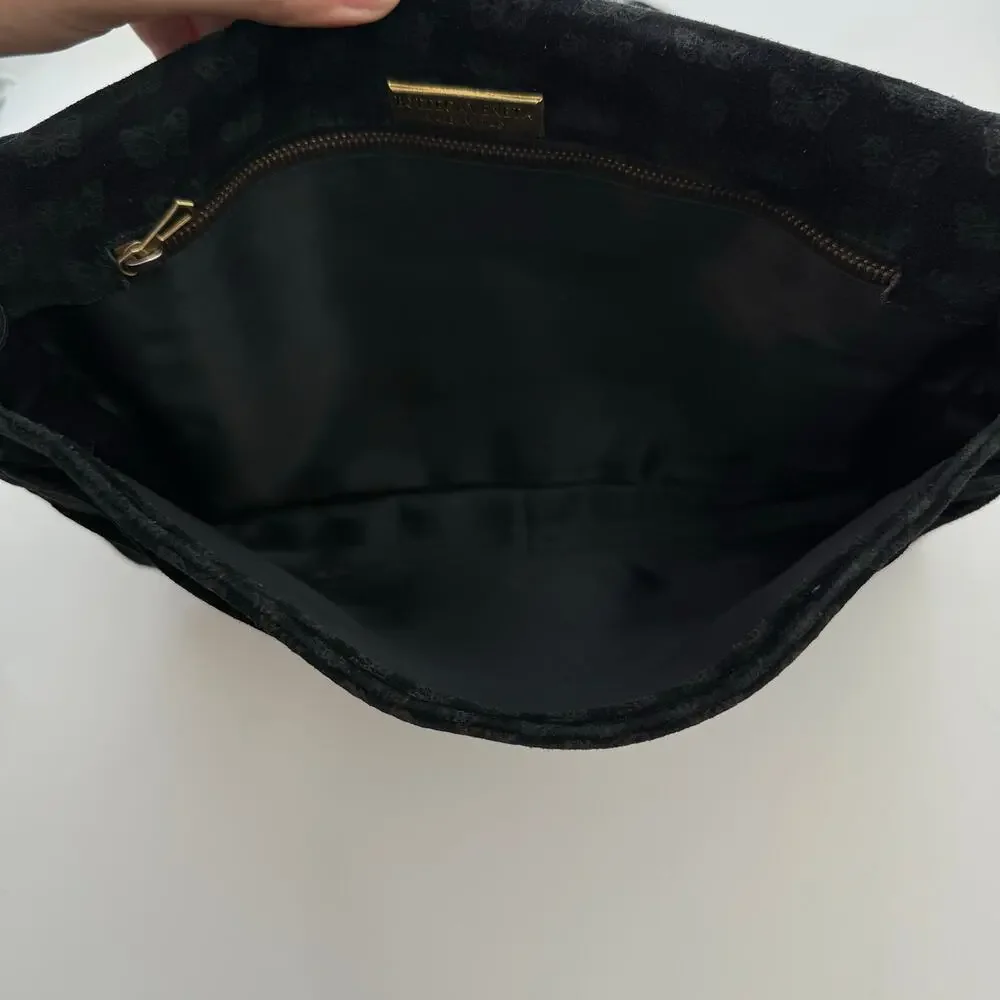 Bottega Veneta Vintage Suede Shoulder Bag Envelope Clutch Black Butterfly Print